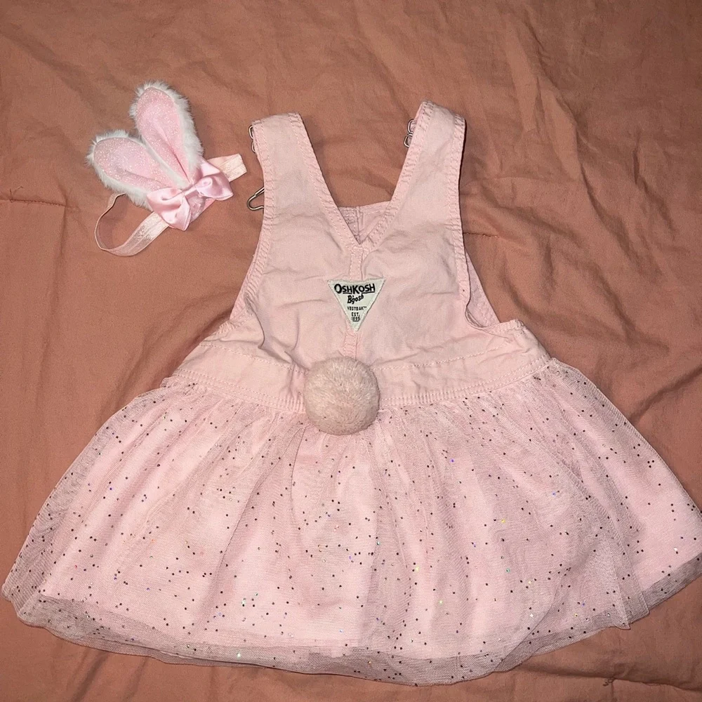 OshKosh B'gosh Pink Baby Bunny Easter spring‎ Dress with bunny ears headband 18m